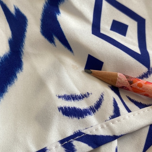 Blue white bohemian wild spirit geometric print tie waist shrug cover size small - Picture 7 of 8